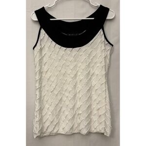 Janeric Women's White Sleeveless Tank‎ Top Blouse Diagonal Wave Ruffles Size S